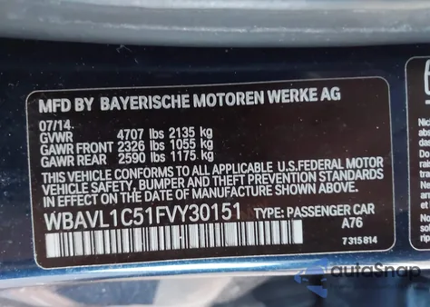 2015 BMW X1 xDrive28I from USA, damaged, VIN WBAVL1C51FVY30151